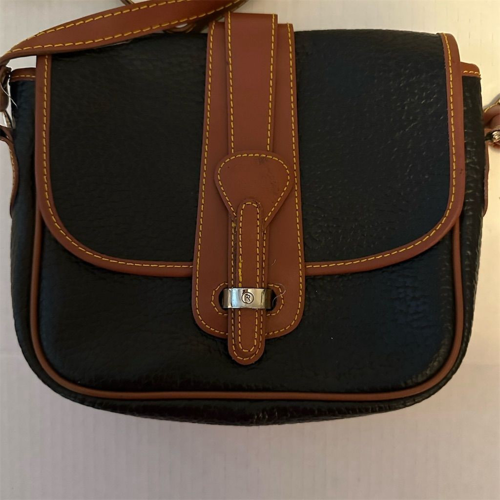 Dooney & Bourke Vintage Equestrian Crossbody Bag Navy Tan Leather